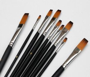 9pcsset Nylon Oil Paint Brush Flat Painting Brush For Oil Acrylic Brush Pen pincel para pintura Art Supplies high quality2312316