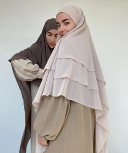 Etnik Giyim Moda Müslüman Üç Katmanlı Ruffles Khimar Eşarp Hijabs Kadın Abayas Dubai Türk Türban Sargı Malezya Fas Şalları