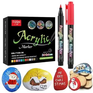 36 Colors Acrylic Markers Brush Pens For Fabric Rock Painting Pen Ceramic Glass Canvas DIY Card Making Art Supplies 240108