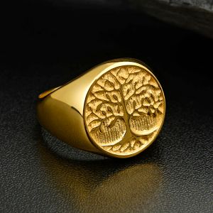Кольцо из 14-каратного желтого золота «Древо жизни» в стиле панк-рок, мужские кольца, ювелирные изделия, рождественский подарок, размер США 7-14
