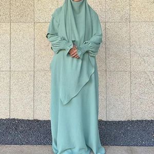 Ubranie etniczne Abaya i Khimar Set Jilbab 2 -częściowy Ramadan Długie Hidżab Sukienka muzułmańskie ubrania Jilbabs for Women Turkey Islam Dubai