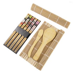 Zestawy naczyń obiadowych Onzon 15pcs Bamboo Sushi Making Zestaw z 2 matami walcowymi 5 par pałeczka pałeczka