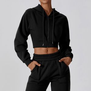 3D AL Micro Jacket Yoga Cropped Sweatshirts Full Zip Plush Hoodies Break Line Jongging Sportswear High Waisted Sweatp 100