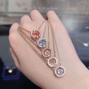Hänge halsband smycken halsband hänge multicolor crystal runda smarta kvinnor som slår hjärta smart clavicle chain2024