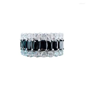 Cluster Rings S925 Silver Classic High Carbon Diamond Square Full Row Ring 50 Points Simulation Eternal Music Team Women