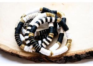 Chokers 10pcs 8mm Gold Copper Sheets Black White Color Polymer Clay Disc Heishi Beads Elastic Stretch Bracelet Women Summer Boho Jewelry