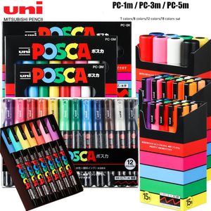 Uni POSCA Markierungsstift-Set PC-1M PC-3M PC-5M Graffiti-Farbstift für Plakatwerbung, Graffiti-Kunstmalerei 240108