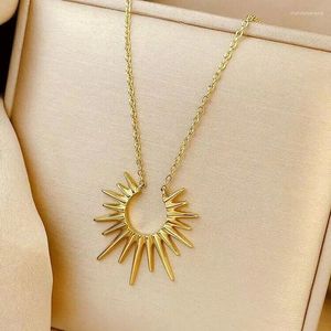 Colares de pingente de aço inoxidável jóias colar geométrico para mulheres banhado a ouro meio círculo cravado femme colar gargantilha