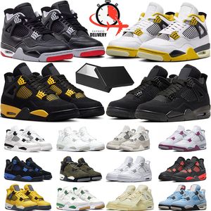 Med Box Men 4 Basketball Shoes 4s Women Sneakers Black Cat Sail Frozen Moments Bred Reimagined Vivid Sulphur Lightning Thunder Jumpman 4 Sports Trainers