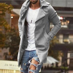 Casacos de Trench Masculinos Casuais Sólidos Mid Windbreaker Moda Manga Longa Turn-down Collar Jaqueta Homens Outono Slim Zipper Streetwear Cardigan