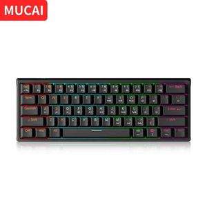 Keyboards MUCAI MK61 USB Gaming Mechanical Keyboard Red Switch 61 Keys Wired Detachable Cable RGB Backlit Hot SwappableL240105