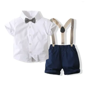 Conjuntos de ropa Traje de cumpleaños Ropa para niños de 4 a 5 años Camiseta de algodón de verano Pantalones cortos azul marino PCS Traje formal para boda