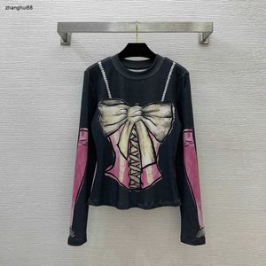 Mulheres roupas de grife para senhoras outono borboleta suspender padrão impressão dos desenhos animados linda menina magro manga longa camiseta superior vestuário 09 de janeiro