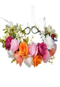 DWWTKL kolorowe kwiaty korony róży głowa dziewczęta hektpie dla kobiet akcesoria do włosów na wesele lub imprezę 8211622