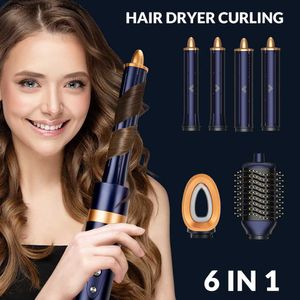 Hair Dryers Hair Curler Dryer 6 in1 Air Styler Hair Dryer for Straight Wavy Hair Auto-Wrap Curlers Hair Staightener Blow Drier Q240109