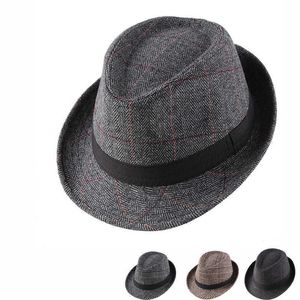 Beanie/Skull Caps Autumn Top Hat Men's Flanged Plaid Fabric Small Top Hat Middle-aged Jazz Hat Autumn Winter Men's Hat Casual Hat T240109