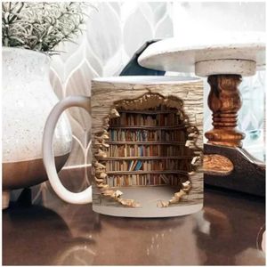 Muggar Ceramic 3D Library Book Mug Shelf Mug Creative Space Design Multi-Purpose Mug Coffee Cup Study Milk Cup Friends Birthday Present YQ240109