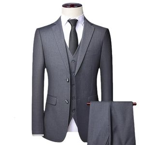 Высокое качество пиджак жилет брюки мужские простые деловые элегантные модные модные собеседования джентльменский костюм тонкий 3 предмета 240108