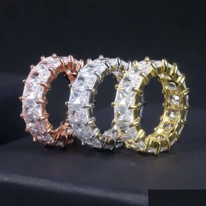 Collane con ciondolo C7532 All'ingrosso Hip Hop Sterling Sier Iced Out Fl Baguette Taglio D Colore Moissanite Diamond Band Anello Eternity Drop De Ot5Dk