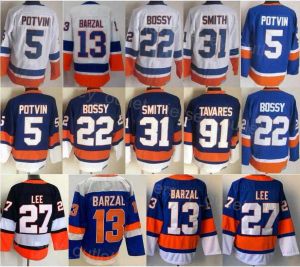 Hockey su ghiaccio da uomo 13 Maglia Mathew Barzal 27 Anders Lee 22 Mike Bossy 31 Billy Smith 91 John Tavares 5 Denis Potvin Blu navy Bianco Colore squadra 16 34