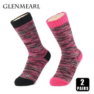 2 пары женских носков из мериносовой шерсти, высококачественные зимние толстые, теплые, мягкие компрессионные повседневные модные брендовые носки для женщин 240109