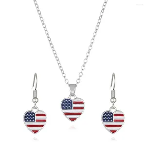 Серьги-гвоздики четвертого июля, ожерелье с американским флагом, вечерние подарок, сплав со стразами, патриотический день независимости