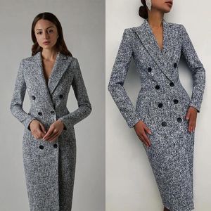 Suits Winter Plaid Women Blazer Suit Street Power For Wedding Mother of the Bride Wear Evening Party Formal Long Jacket