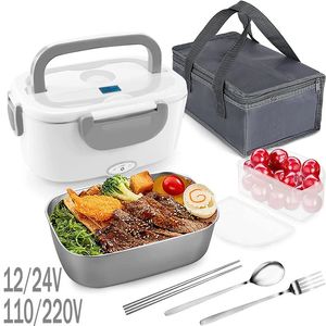 Electric Lunch Box Stainless Steel School Student Picnic 220V 110V 24V 12V Heating Food Warmer Heated Container Car EU US Plug 240109