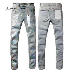 Lila Herren-Jeans, gestapelte lange Designer-Hose, lila Jeans, Designer-Ksubi, zerrissen, High-Street-Marken-Patch-Loch-Denim, gerade, modische lila Jeans für Herren 4861