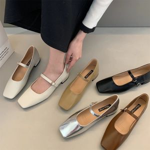 Bailamos Fashion Flats Brand Design Square Toe Women Ballet Shoes Casual Buckle Strap Female Dress Shoes Low Heels MU 240108