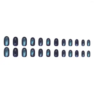 False Nails Sweety Glitter Blue Oval Shape Manicure Natural Unbreakable Nail Simple Wear For Girl Dress Matching