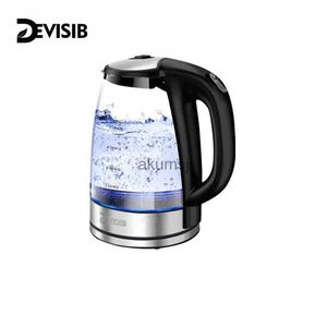 Electric Kettles DEVISIB Electric Kettle with Stainless Steel Heater 2L Glass Tea Kettle 2200W Hot Water Boiler LED Indicator Auto Shut-Off YQ240109