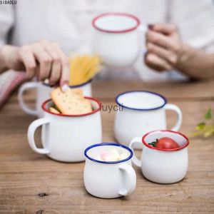 Tassen Retro Keramik Tasse Lebensmittelgeschäft Europäischen Stil Nette Frühstück Tasse Emaille Milch Tassen Frische Stil Schöne Geschenke Big Bauch Becher Tasse YQ240109