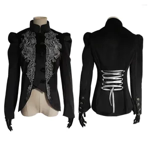 Damenjacken Halloween Mittelalter Hexe Cosplay Kostüm Herbst und Winter Damen Gothic Retro Steampunk Schwarzer Samt Rollkragen Tunika