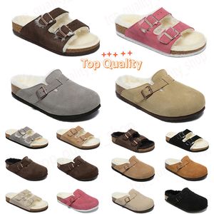 Designer Boston Clogs Sandals Womens Slippers Cork Flat Leather Slides Beach Casual Shoes buckle strap Mens Platform Slide Women Men winter fur slipper