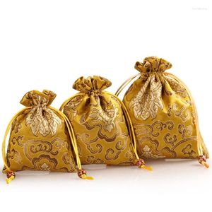 Gift Wrap 1pc Golden Yellow Jewelry Drawstring Small Cloth Bags For Necklace Jade Bracelet Ring Exhibit Packaging Sachet