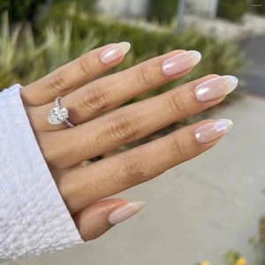 False Nails Pearlescent White Almond Fake Durable Full Cover For Daily Everyday Wearing