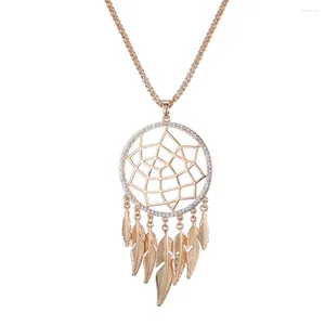 Anhänger Halsketten Vintage Dreamcather Feder Halskette Frauen Kristall Große Multi Leder Quasten Lange Boho Schmuck 3 Farben