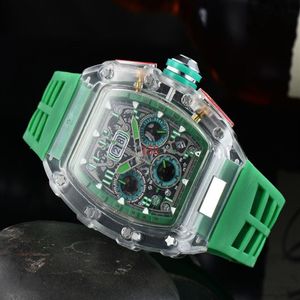 2022 Luxur Six-Pin Quartz Transparent Bezel Men's Automatic Watch Men's Designer Waterproof Watch225R