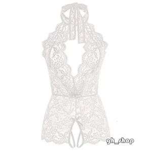 Lingerie Women's Sleepwear Women Deep V Open Erotic Lingerie Lace Transparent Bra Set Sexy Costumes Crotchless Bodysuit Female Underwear 5902