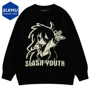 Kreskówkowy sweter anime y2k harajuku duży hip hop pullover swatery mężczyźni czarny różowy luźne swobodne dzianiny unisex 240108