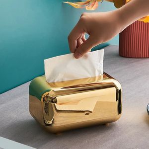 Luxury Golden Tissue Boxes Lagring Servetthållare Pappersfodral Organiser Ornament Craft Desktop Kitchen Box 240109