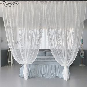 Cortinas de tule com renda floral branca coreana, para sala de estar, quarto, voile transparente, cozinha, casamento, loja de café, decoração 240109