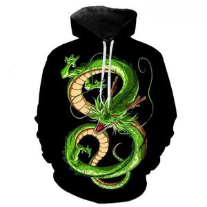 Dragon wzór anime Hip Hop Bluza z kapturem Y2K Duże zimowe męskie rękawy z kapturem sweter Hipster Hipster Street Wear Bluza 240109