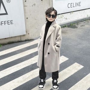 Children Winter Black Wool Long Coat Boys Girls Windproof Outdoor Jacket Kids Fromal Birthday Party Pography Woolen 240108