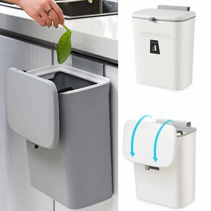 Hanging Trash Can with Lid Large Capacity Kitchen Recycling Garbage Basket Cabinet Door Bathroom Wall Mounted Trash Bin Dustbin 240108
