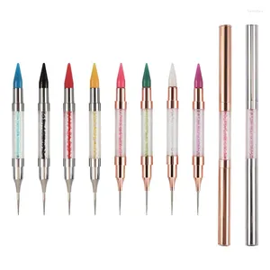 Nagelborstar dubbel-slutade konstprickor med krita Rhinestone Crystal Picker Metal Handle Dazzling Color Wax Pencil Manicure Tools