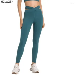 Active Pants NCLAGEN High Waist Hip Lift Yoga Hollow Cross Cropped Sports Tights For Female Outwear Gym Breathable Trousers