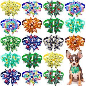 Dog Apparel 30/50/60PCS Summer Bow Tie Flower Colorful Grooming Adjustable Pet Bowties Collar For Small Accessories Supplier