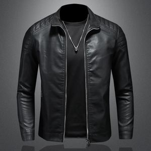 Män som står krage Jacke Leather Motorcykeljacka Menbomber Leather Coatfashion Trend Personaliserade läder Vinterkläder 240108